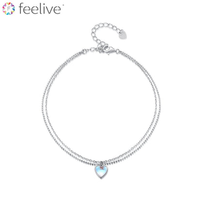 Heart Moonstone Double Layer Anklet in Sterling Silver - Feelive