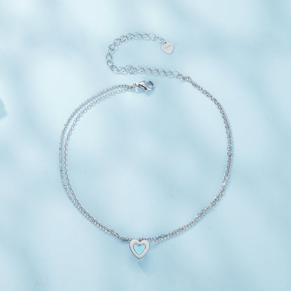 Heart Moonstone Double Layer Anklet in Sterling Silver back