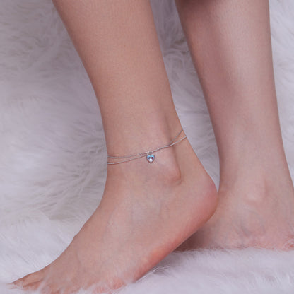 Heart Moonstone Double Layer Anklet in Sterling Silver model