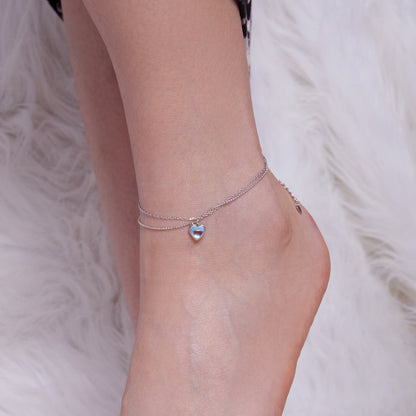 Heart Moonstone Double Layer Anklet in Sterling Silver model