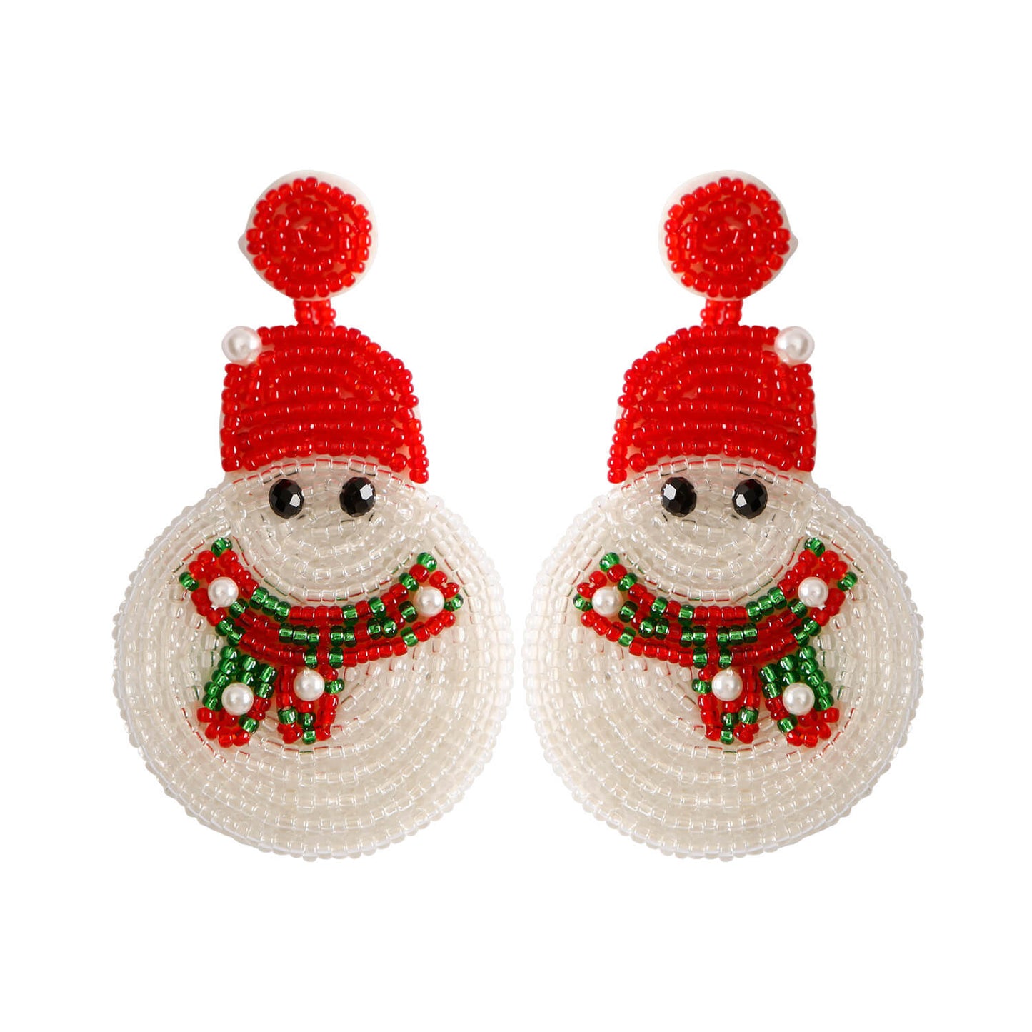 Oversized Christmas Snowman Handmade Beaded Drop Earrings front