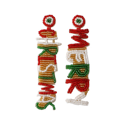 FEELIVE Oversized Merry Christmas Message Handmade Beaded Earrings