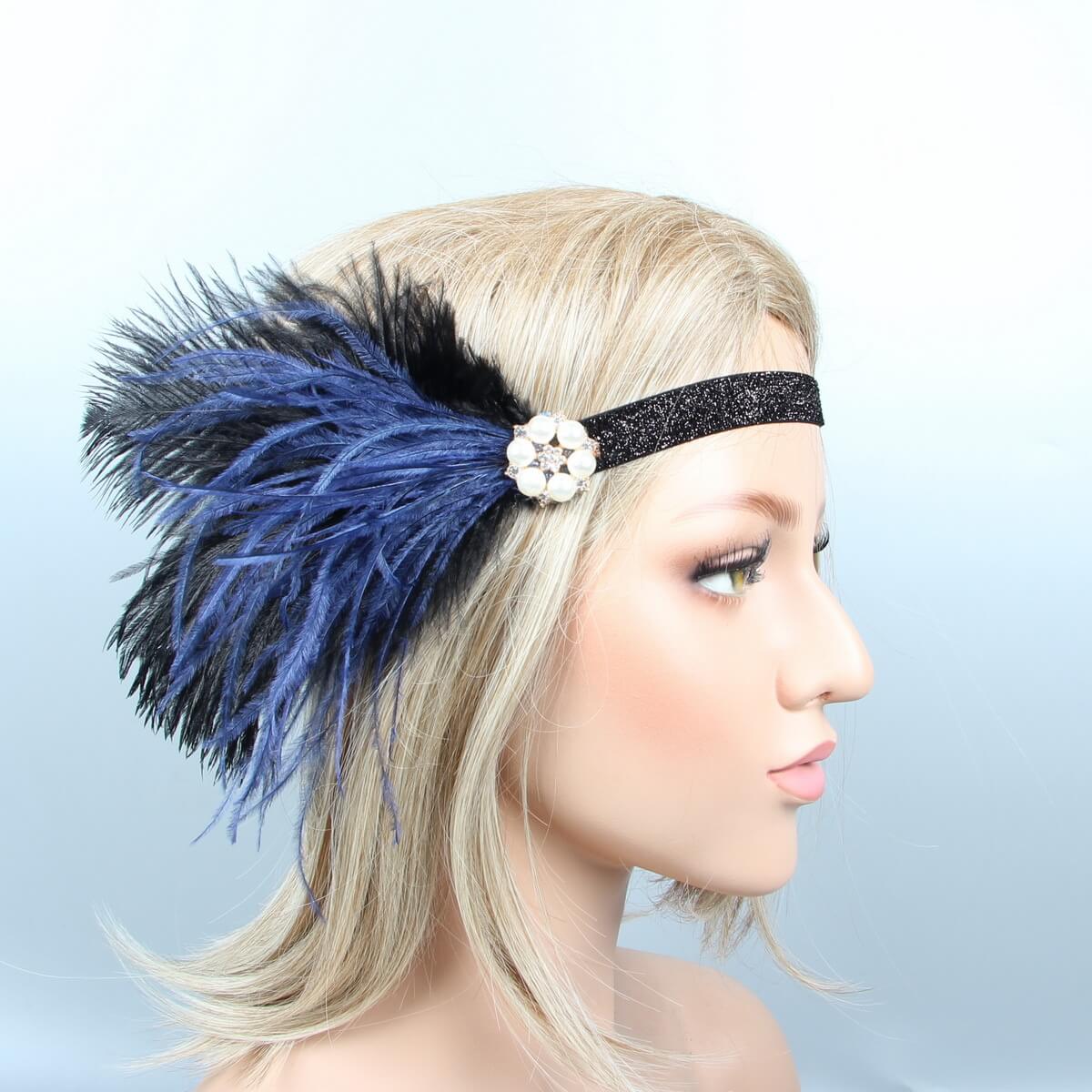 1920s Gatsby Faux Blue Peacock Feather Masquerade Headband Party Accessories