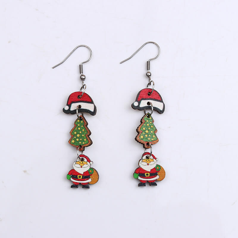 Christmas Series Santa Claus Wood Drop Earrings