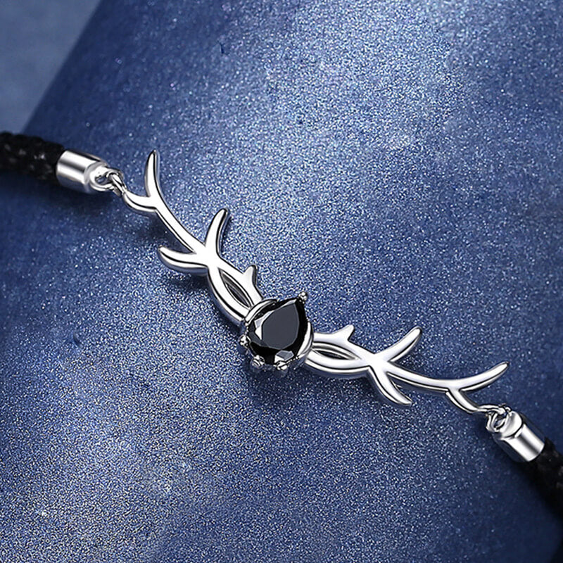 Christmas Reindeer Zircon Braided Couple Bracelets in Sterling Silver - man silver