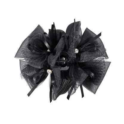 Twin Stars Series Gray Pink and Black Bow-knot Mesh Hair Clip - black