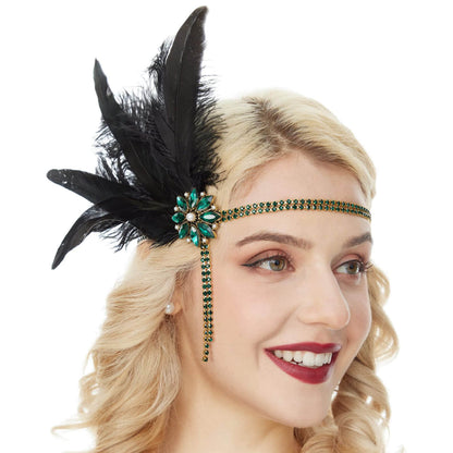 Party Accessories 1920s Gatsby Style Faux Feather Tassel Masquerade Headband - Black