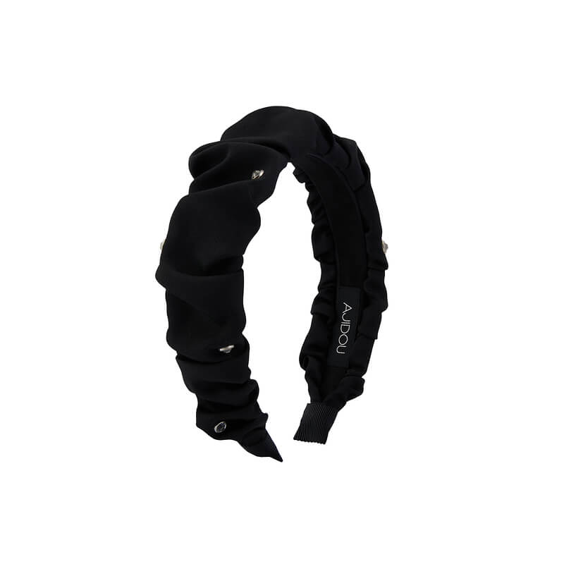 Feelive Black Pleated Synthetic Crystal Wide Headband