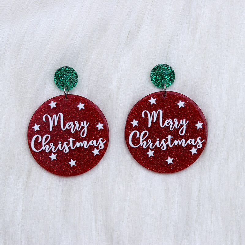 Oversized Christmas Series Santa Claus Acrylic Drop Earrings - Christmas Round Tag