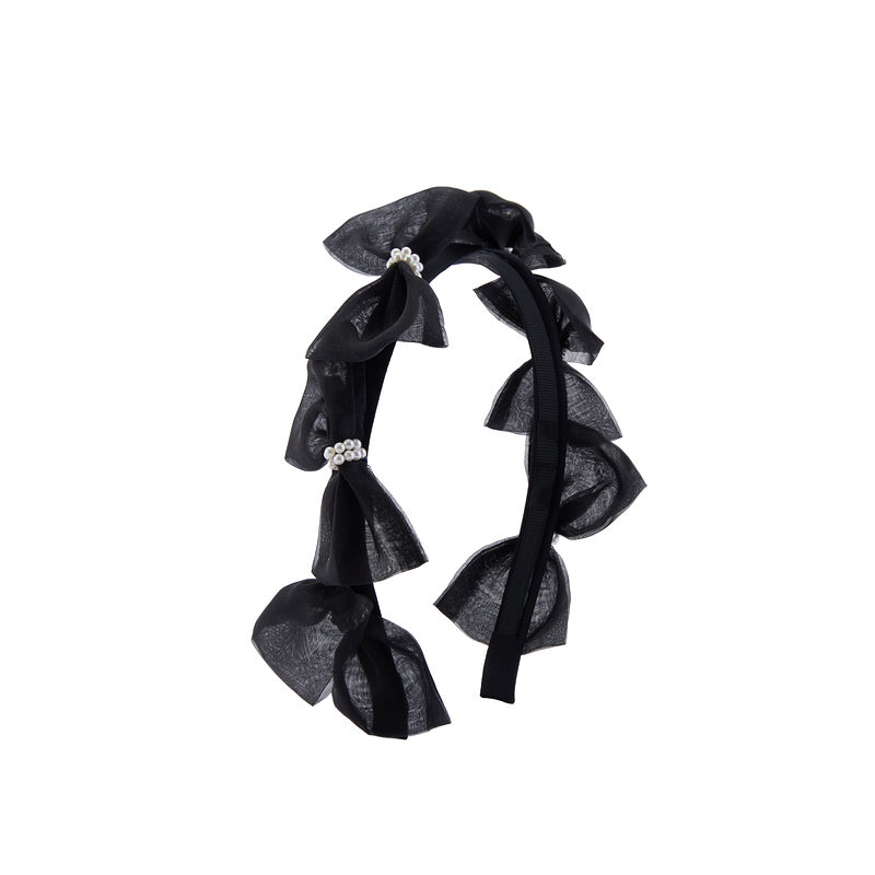 Dark Lolita Series Black Bows Pearl Headband - Feelive