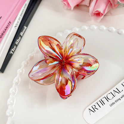 Hawaiian Style Laser Colored Plumeria Flower Shaped Hair Claw Clip - Pomegranate Red