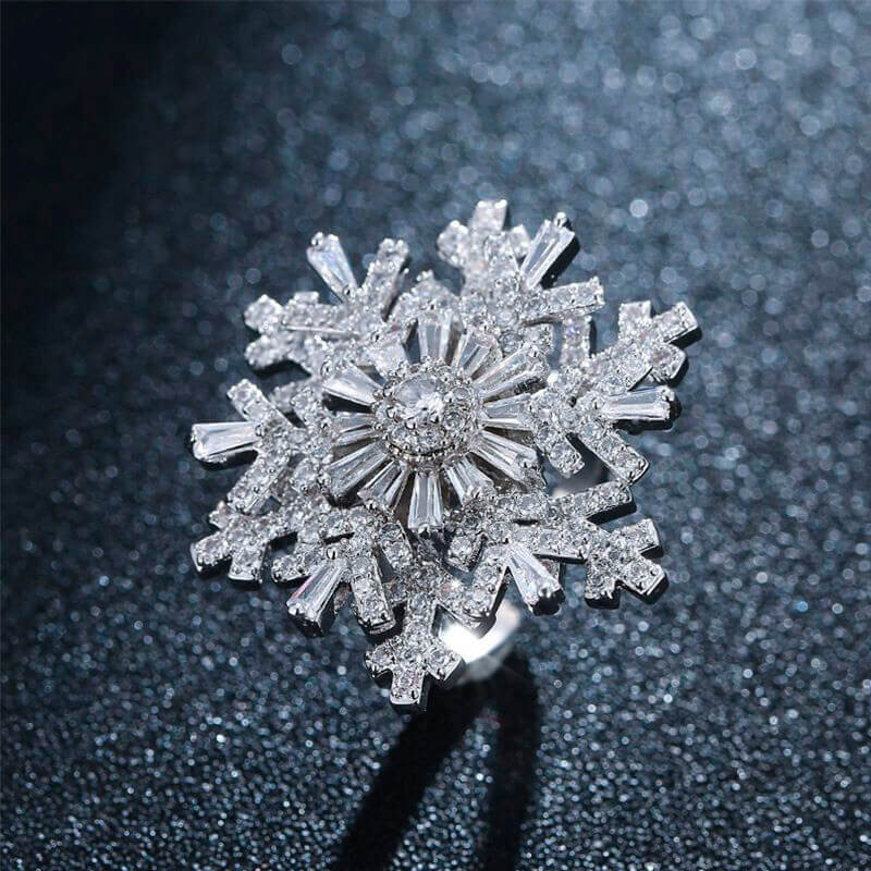 FEELIVE Creative Sparkling Spinning Snowflake Cocktail Ring