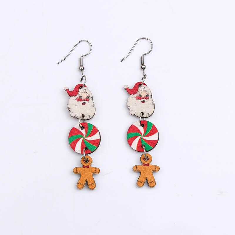 Christmas Series Santa Claus Wood Drop Earrings