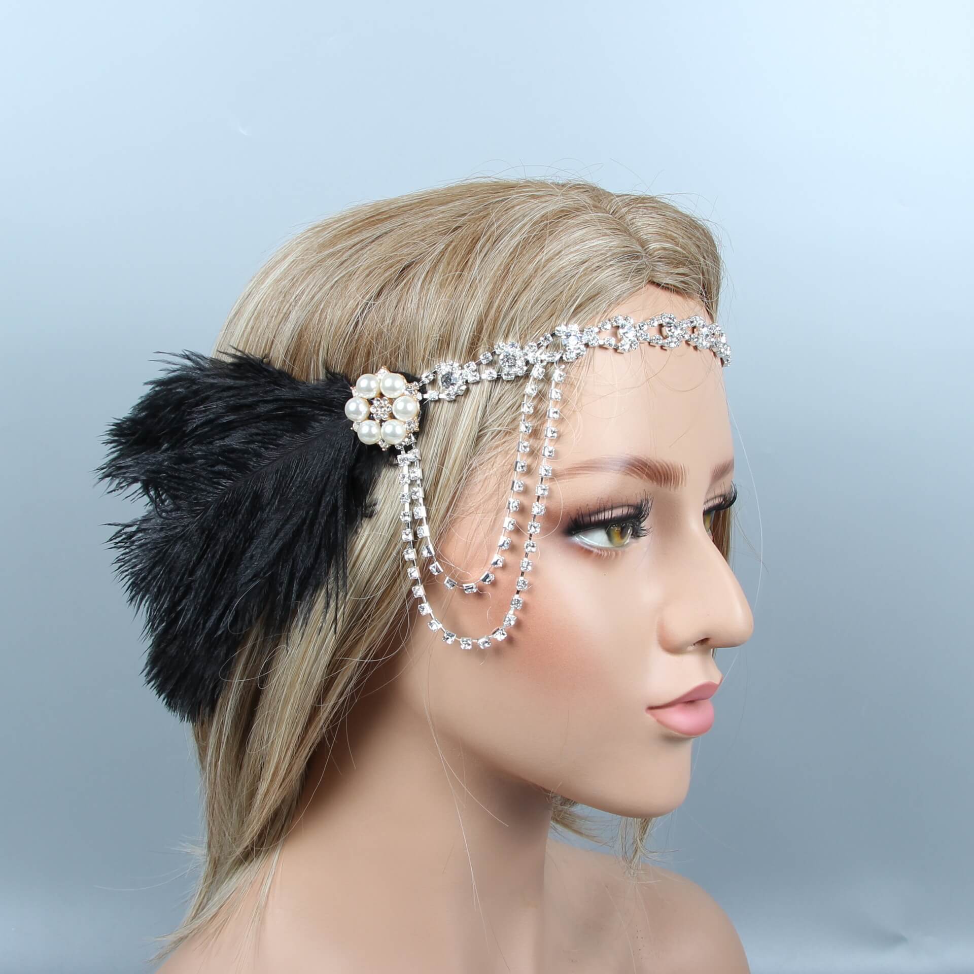 1920s Gatsby Faux Blue Peacock Feather Masquerade Headband Party Accessories -4