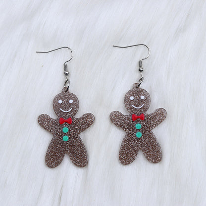 Oversized Christmas Series Santa Claus Acrylic Drop Earrings - Gingerbread Man