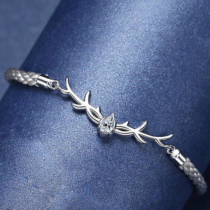 Christmas Reindeer Zircon Braided Couple Bracelets in Sterling Silver - woman silver