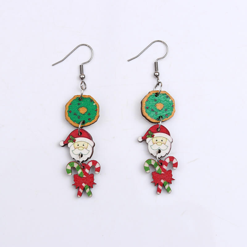 Christmas Series Santa Claus Wood Drop Earrings