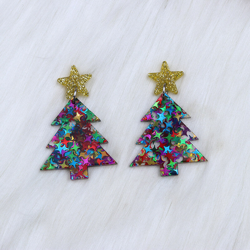 Oversized Christmas Series Santa Claus Acrylic Drop Earrings - Christmas Tree