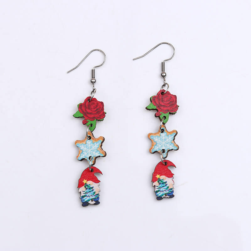 Christmas Series Santa Claus Wood Drop Earrings