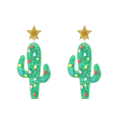 Oversized Christmas Tree Alpaca Cactus Acrylic Earrings