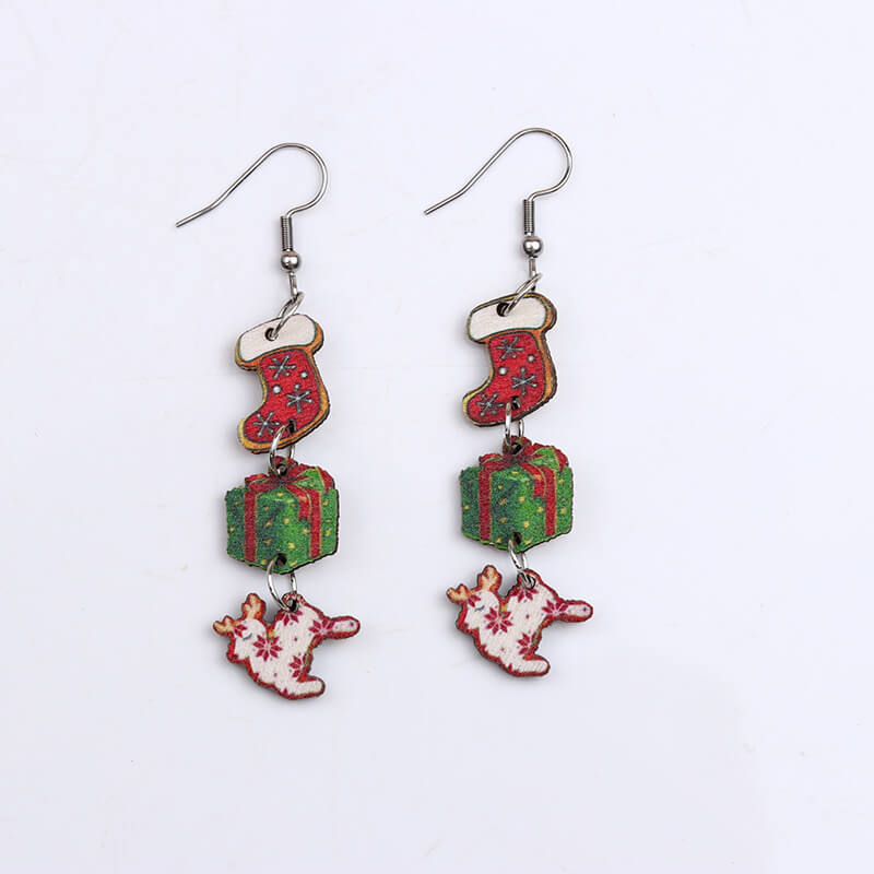 Christmas Series Santa Claus Wood Drop Earrings