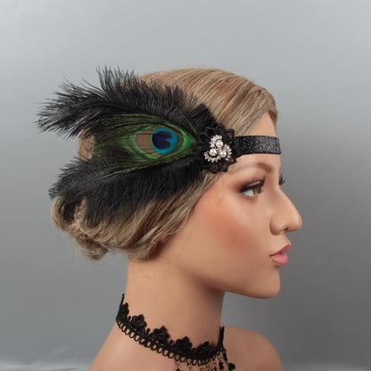 1920s Gatsby Faux Blue Peacock Feather Masquerade Headband Party Accessories - 7