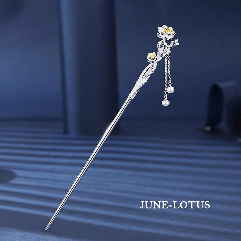 Flower Gods of Twelve Months Hair Stick in Sterling Silver - June Lotus