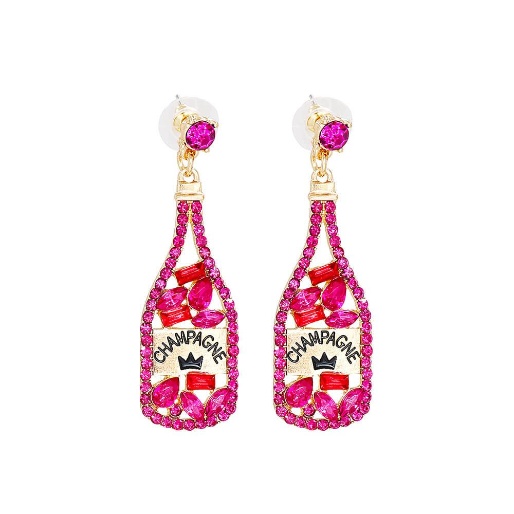 FEELIVE Party Champagne Bottle Earrings with Colored Stones