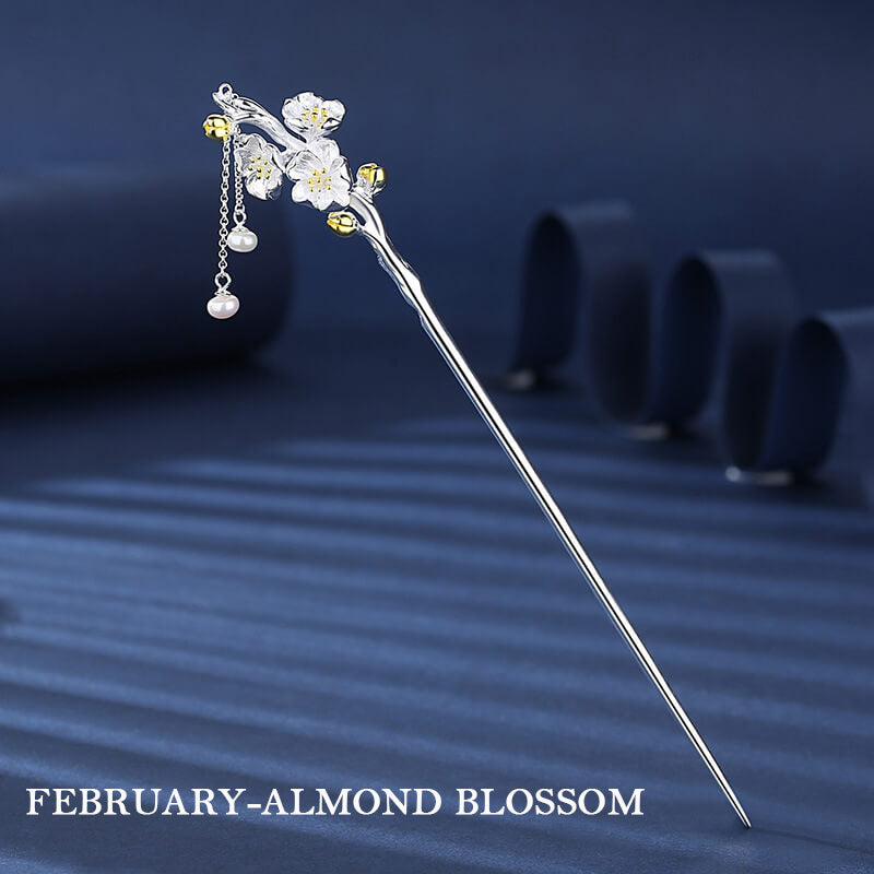 Flower Gods of Twelve Months Hair Stick in Sterling Silver - February Almond Blossom