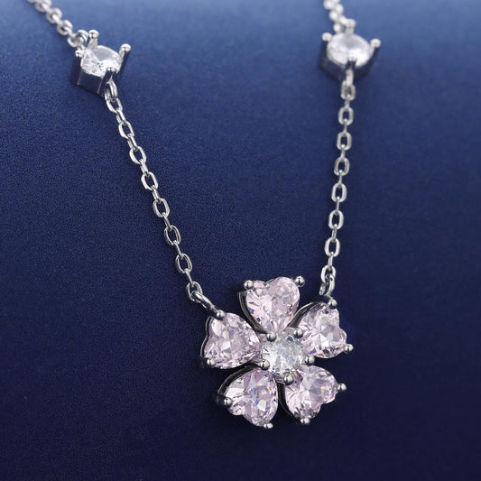 FEELIVE Sweet Peach Blossom Zircon Silver Necklace