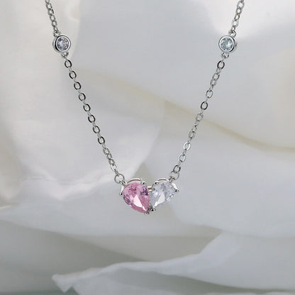 FEELIVE Sweet Pink and White Heart Silver Necklace