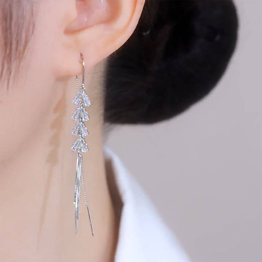 FEELIVE Elegant Style Wheat Tassel Zircon Long Threader Earrings