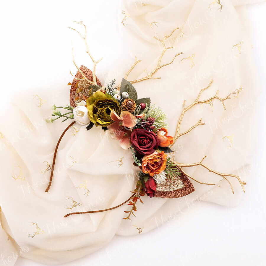 FEELIVE Glowing Simulated Reindeer Antler Sunset Color Bouquet Headband【Free Gift Box】