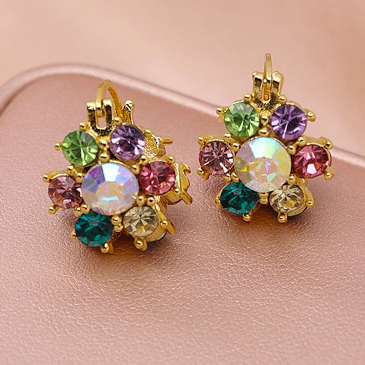 FEELIVE Multicolored Zircon Colorful Flowers Earrings