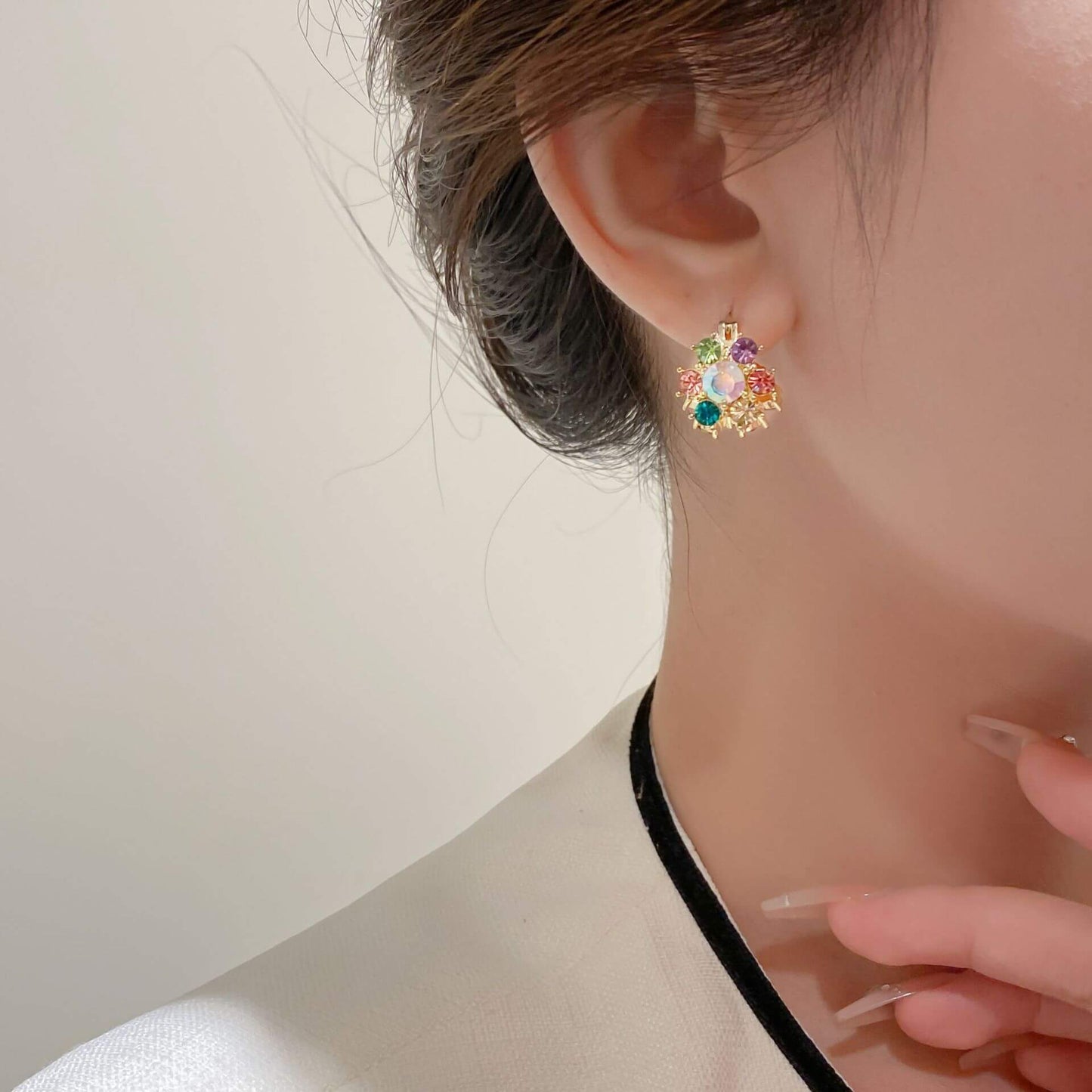 FEELIVE Multicolored Zircon Colorful Flowers Earrings