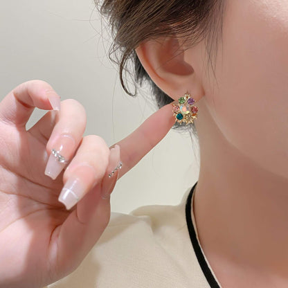 FEELIVE Multicolored Zircon Colorful Flowers Earrings