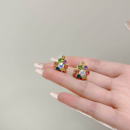 FEELIVE Multicolored Zircon Colorful Flowers Earrings