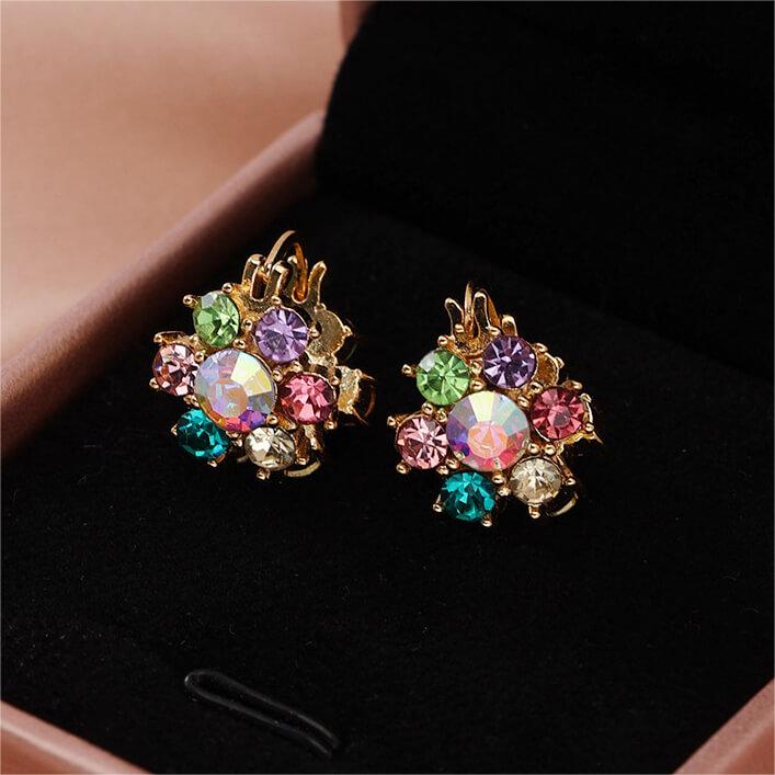 FEELIVE Multicolored Zircon Colorful Flowers Earrings