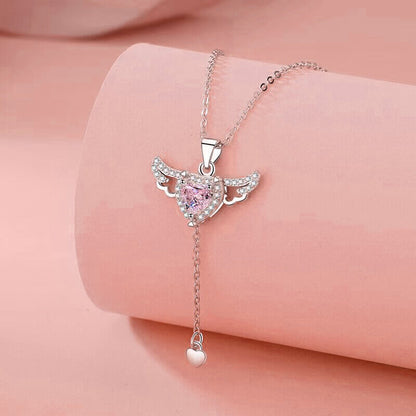 Cupid Heart Angel Wings Silver Necklace Earrings Set