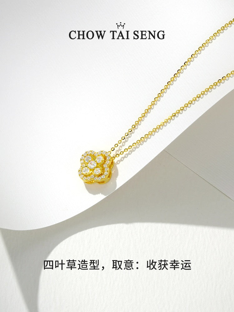 Chow Tai Seng Lucky 4-leaf Clover S925 Sterling Silver Necklace with Multiple Wearing Styles