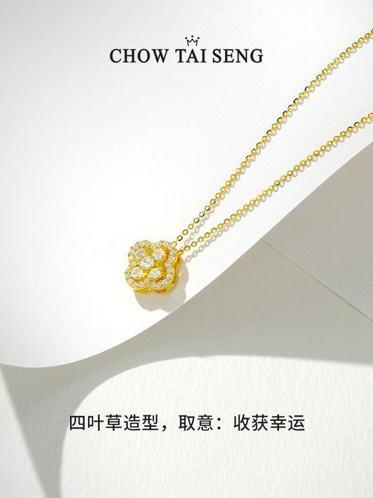 Chow Tai Seng Lucky 4-leaf Clover S925 Sterling Silver Necklace with Multiple Wearing Styles