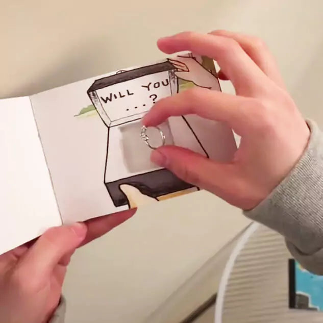 Creative Proposal Cartoon Flip Book with Hidden Ring for Surprise