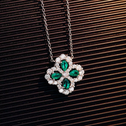 Lucky Clover Lab Created Emerald Necklace in Sterling Silver