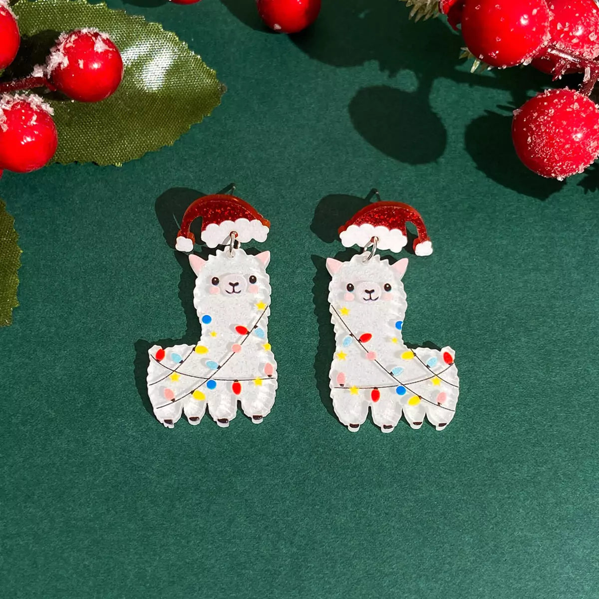 Oversized Christmas Tree Alpaca Cactus Acrylic Earrings