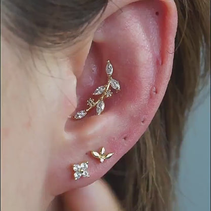 Three Leaves Zircon Gold Vermeil Nap Earring