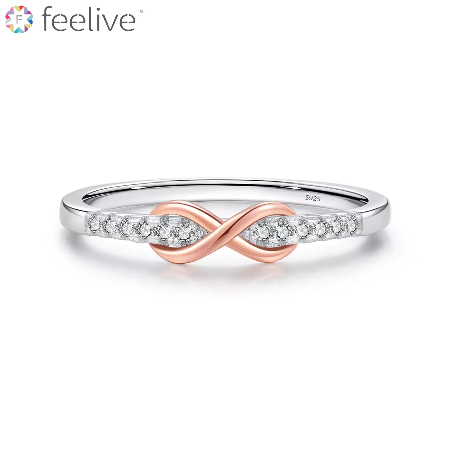 Rose Gold Mobius Strip Zircon Ring in Sterling Silver - Feelive