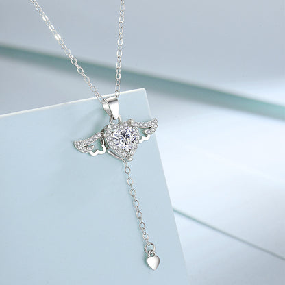 Cupid Heart Angel Wings Silver Necklace Earrings Set