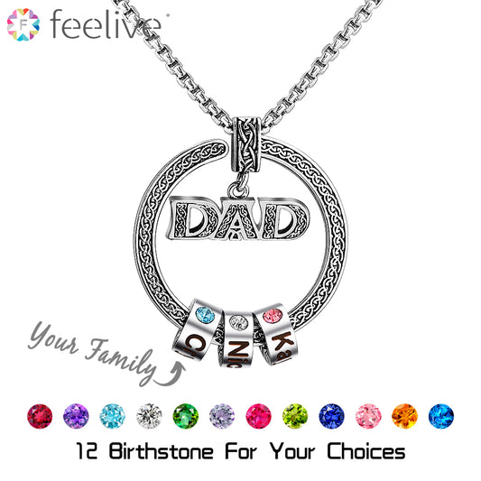 Dad Gift Custom Birthstone Men Necklace in Copper Alloy