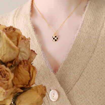 Checkerboard Gold Plated Titanium Necklace