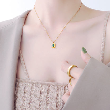 Green Oval Zircon Necklace in Titanium model